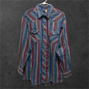Vintage 1990s Wrangler Multicolor Striped Western Pearl Snap Button Down Shirt